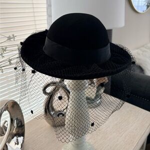 VTG Adolfo Realities Black Wool Net Veil Hat